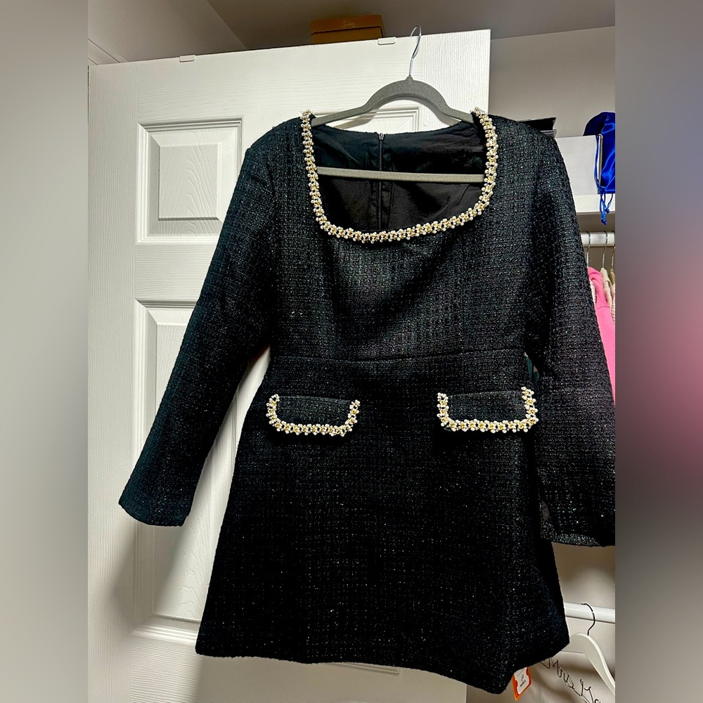 Black A-line Long Sleeve Cocktail Dress